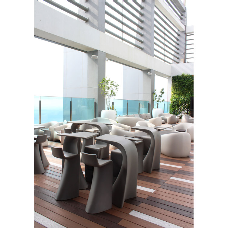 Red Plastic Low Back Pedestal Bar Stool