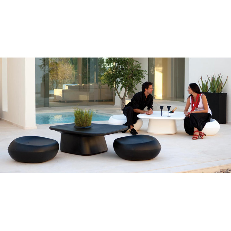 Taupe Round Weather Resistant Plastic Outdoor Ottoman