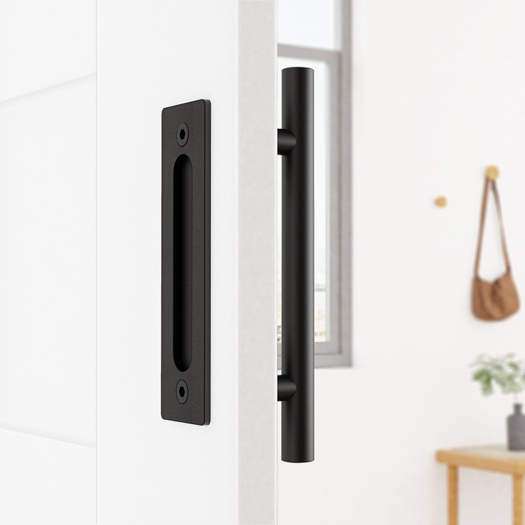 Matte Black Steel Indoor Barn Door Handle Set