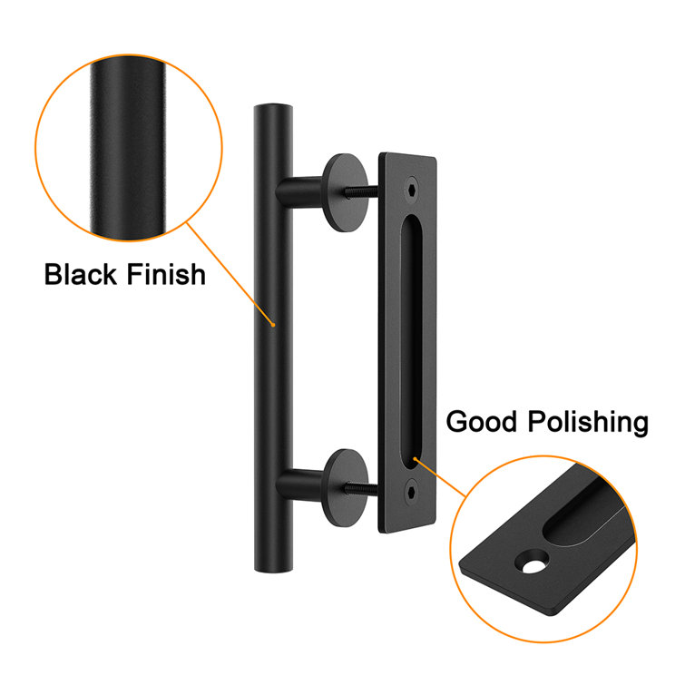 Matte Black Steel Indoor Barn Door Handle Set