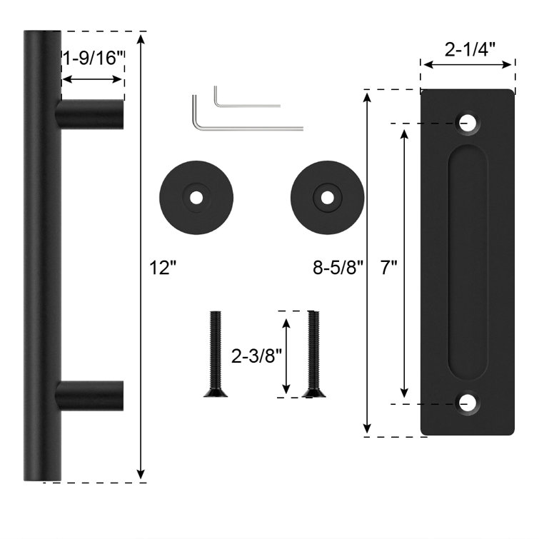 Matte Black Steel Indoor Barn Door Handle Set