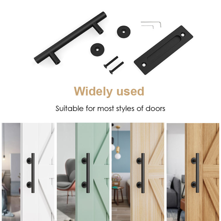 Matte Black Steel Indoor Barn Door Handle Set