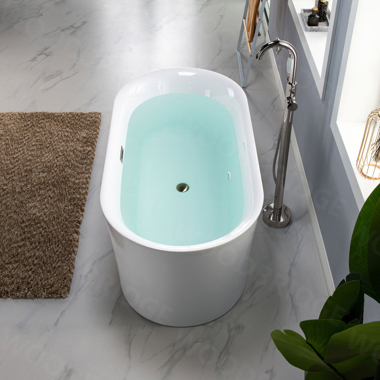 67" White Freestanding Acrylic Air Soaking Bathtub with Brushed Nickel Trim