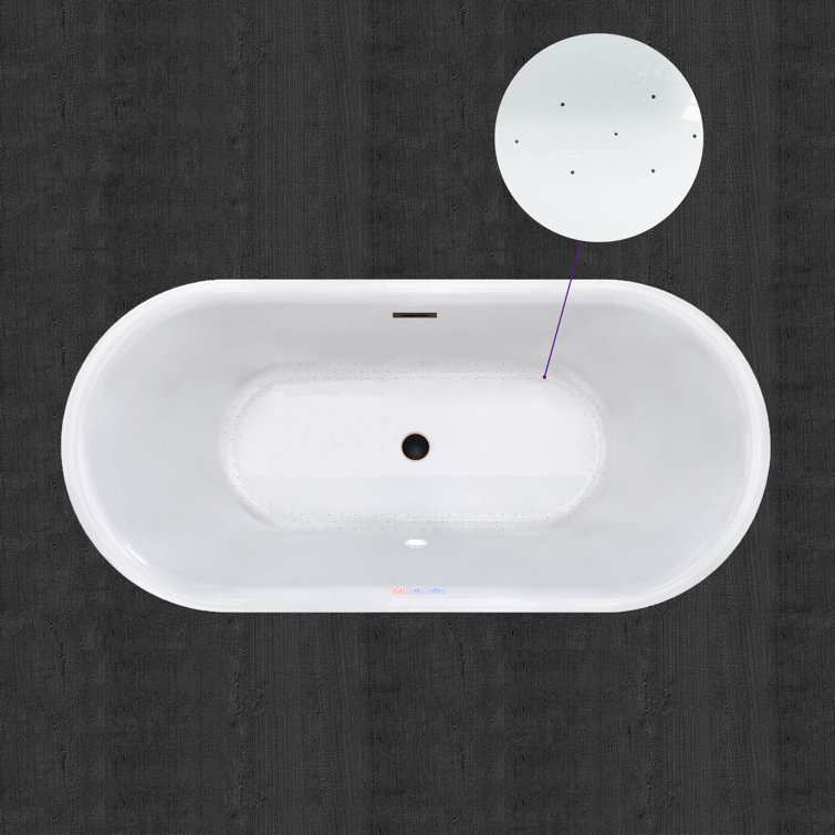 67" White Freestanding Acrylic Air Soaking Bathtub with 208 Jets