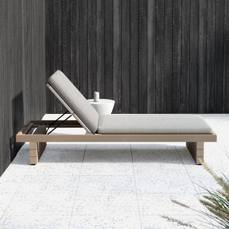 Davie 31.5'' Teak Outdoor Chaise Lounge with Gray Cushions