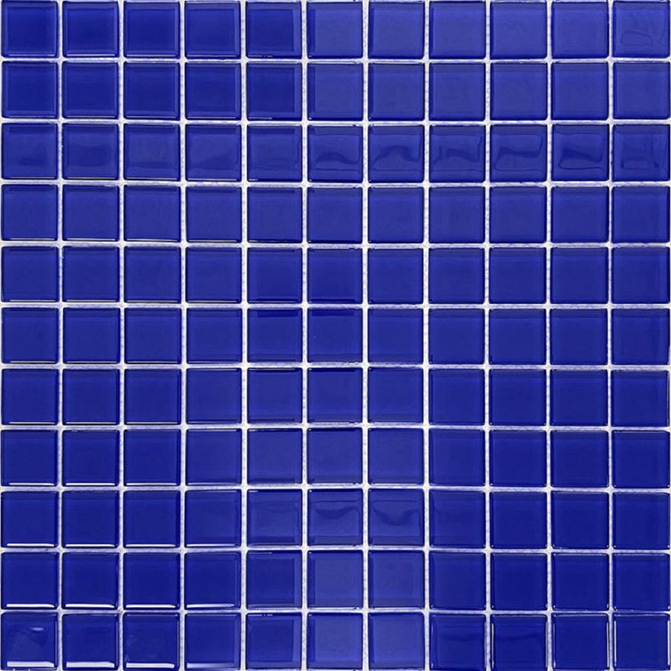 Cobalt Blue Polished Glass Mosaic Tile Sheet