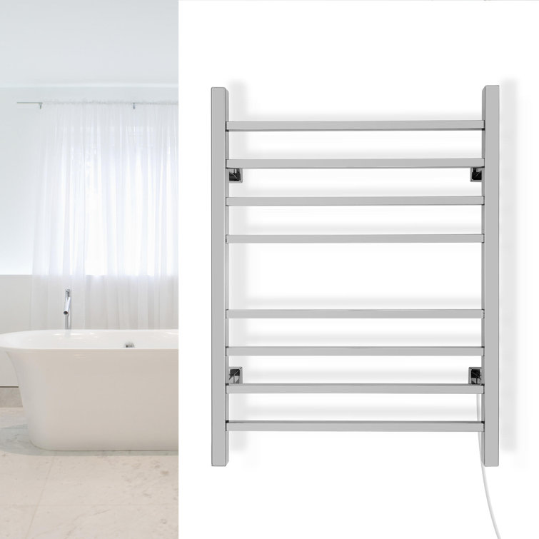 Polished Stainless Steel Wall-Mounted Towel Warmer with 8 Bars