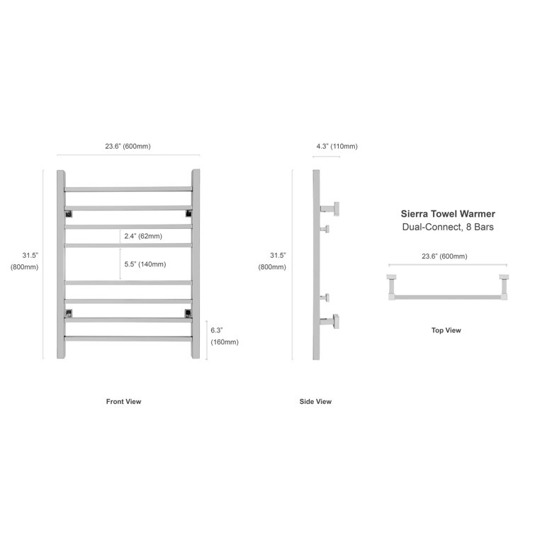 Polished Stainless Steel Wall-Mounted Towel Warmer with 8 Bars