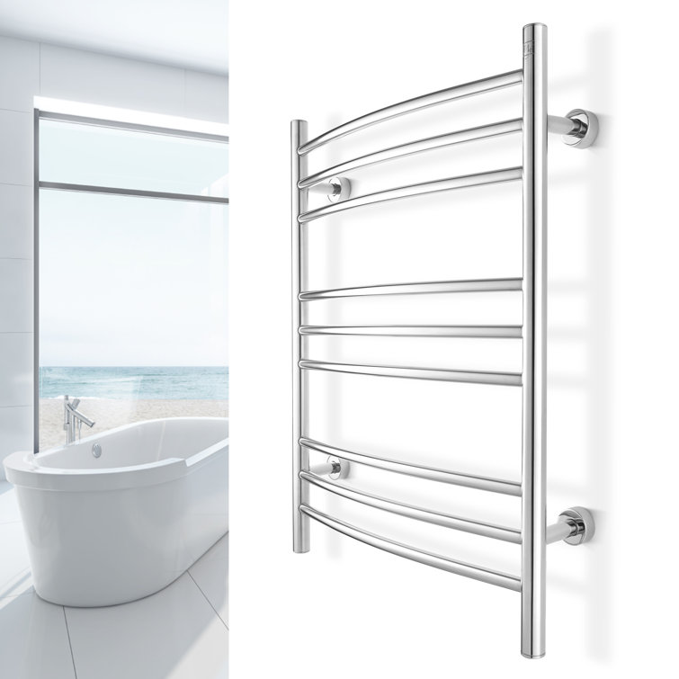 Polished Stainless Steel Wall-Mounted Curved Towel Warmer with 9 Bars