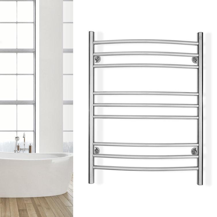 Polished Stainless Steel Wall-Mounted Curved Towel Warmer with 9 Bars