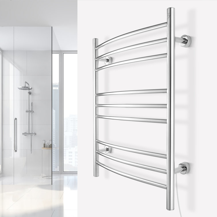 Polished Stainless Steel Wall-Mounted Curved Towel Warmer with 9 Bars