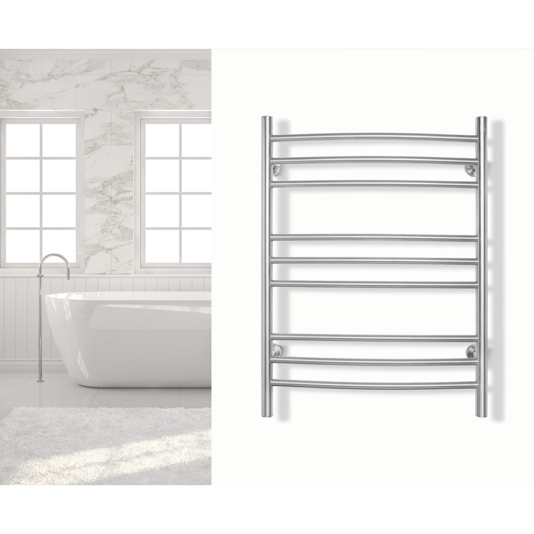 Polished Stainless Steel Wall-Mounted Curved Towel Warmer with 9 Bars