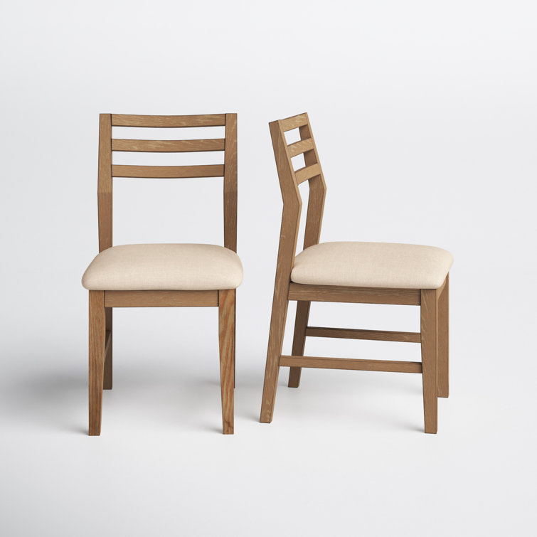 Transitional Beige Upholstered Ladderback Side Chair in Weathered Pine