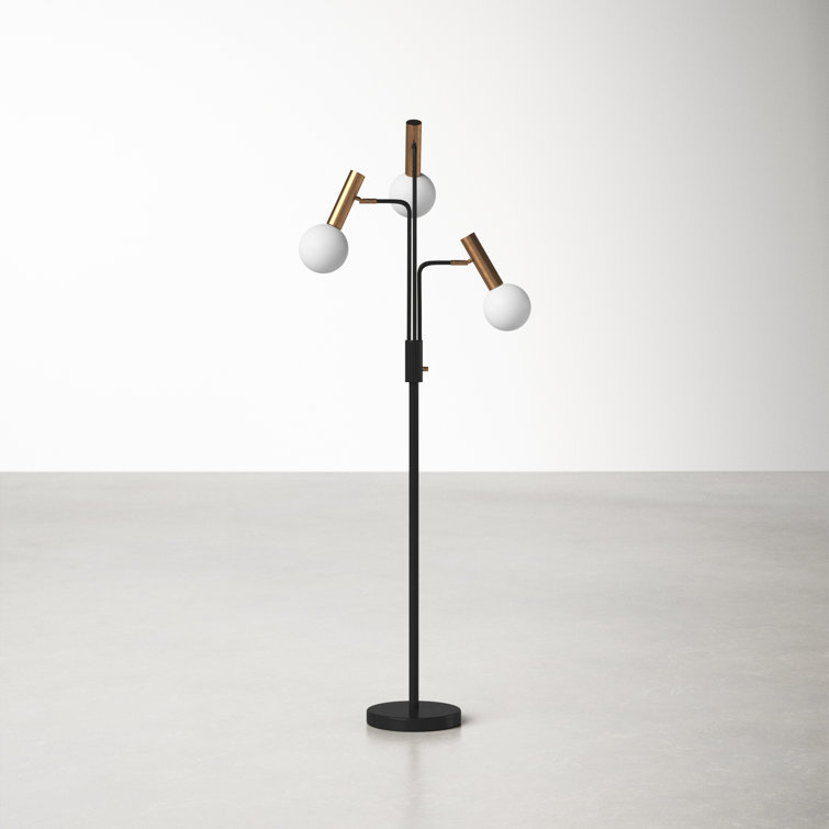 Sinclair Adjustable Multi-Head 70'' LED Floor Lamp in Black and Antique Brass