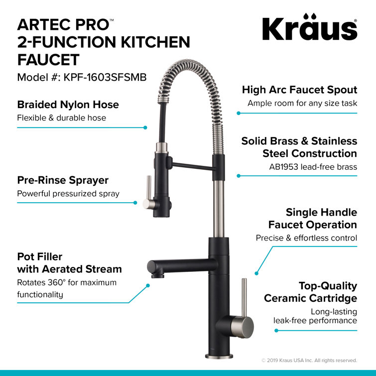 Stainless Steel and Matte Black Pull-Down Kitchen Faucet