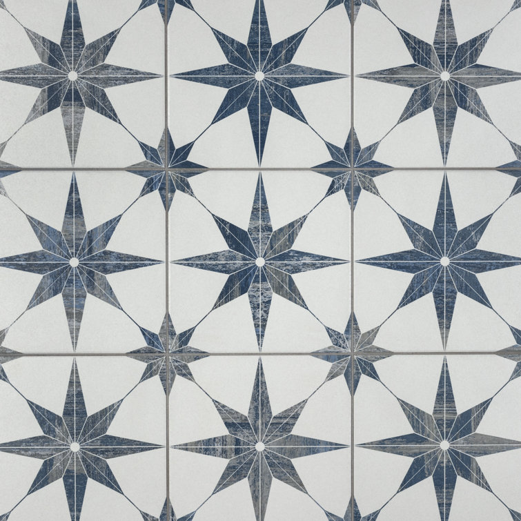 Cassis Stella Blue Porcelain Patterned Wall and Floor Tile