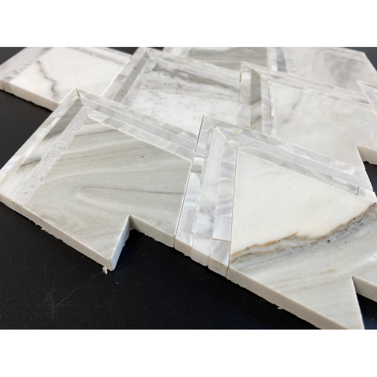 Calacatta Marble and Mother of Pearl Mosaic Tile Sheet