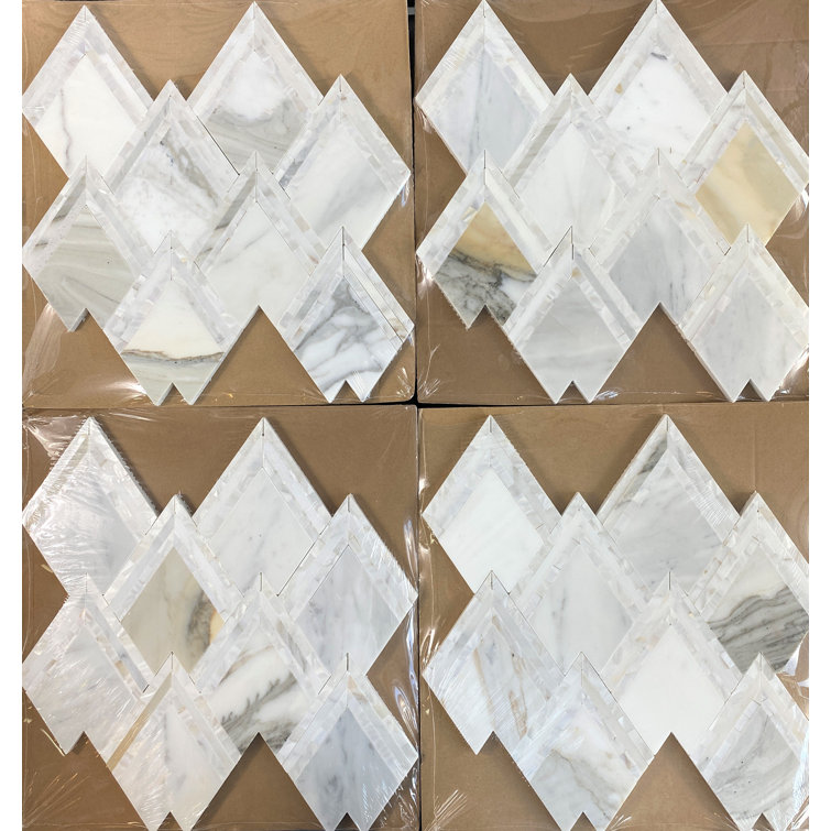 Calacatta Marble and Mother of Pearl Mosaic Tile Sheet