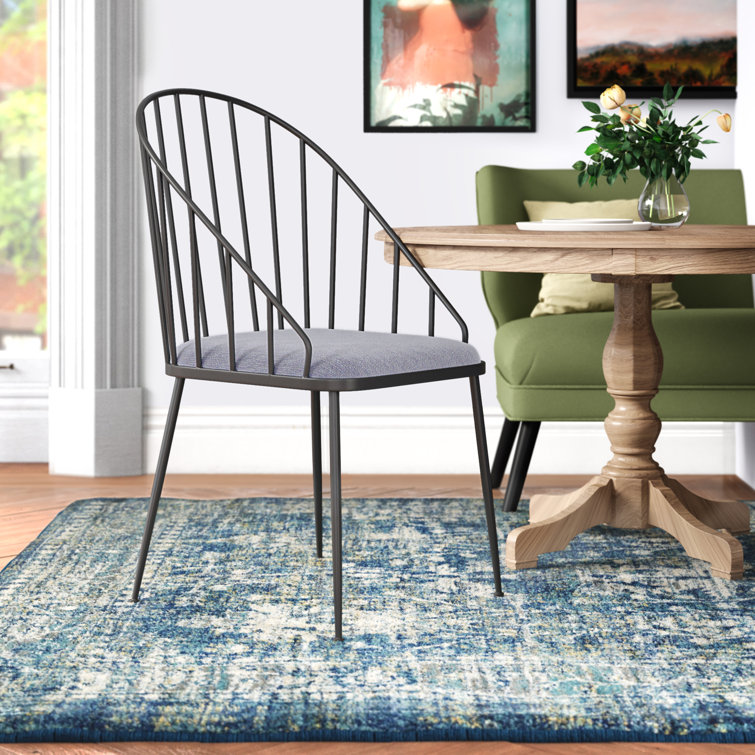 Elegant Black Metal High-Back Windsor Side Chair with Cushion