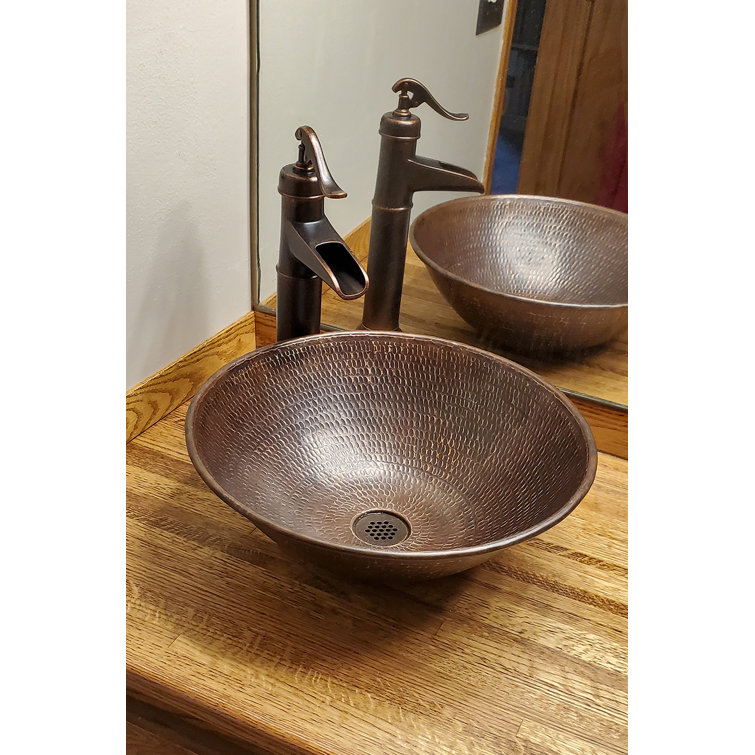 15" Round Hammered Copper Vessel Sink with Wired Rim