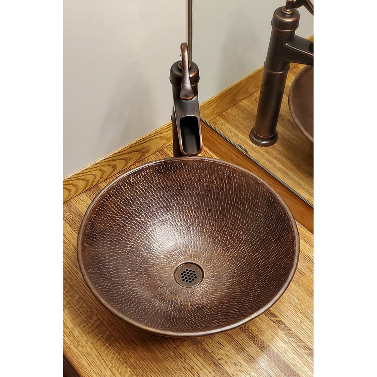 15" Round Hammered Copper Vessel Sink with Wired Rim