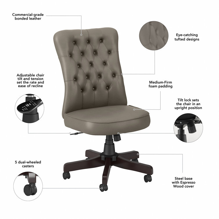 Arden Lane High-Back Washed Gray Leather Swivel Office Chair