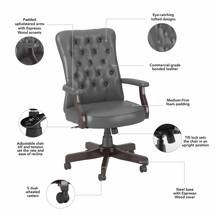 Arden Lane High-Back Washed Gray Leather Swivel Office Chair