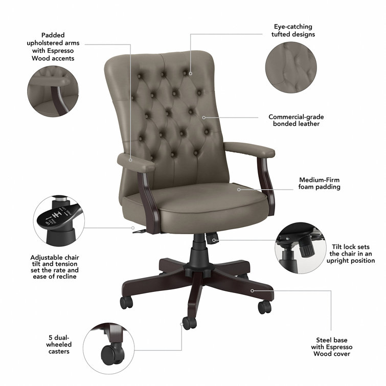 Arden Lane High-Back Washed Gray Leather Swivel Office Chair