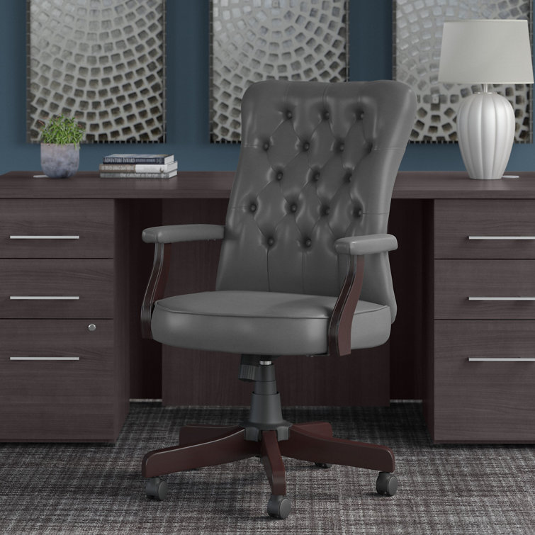 Arden Lane High-Back Washed Gray Leather Swivel Office Chair