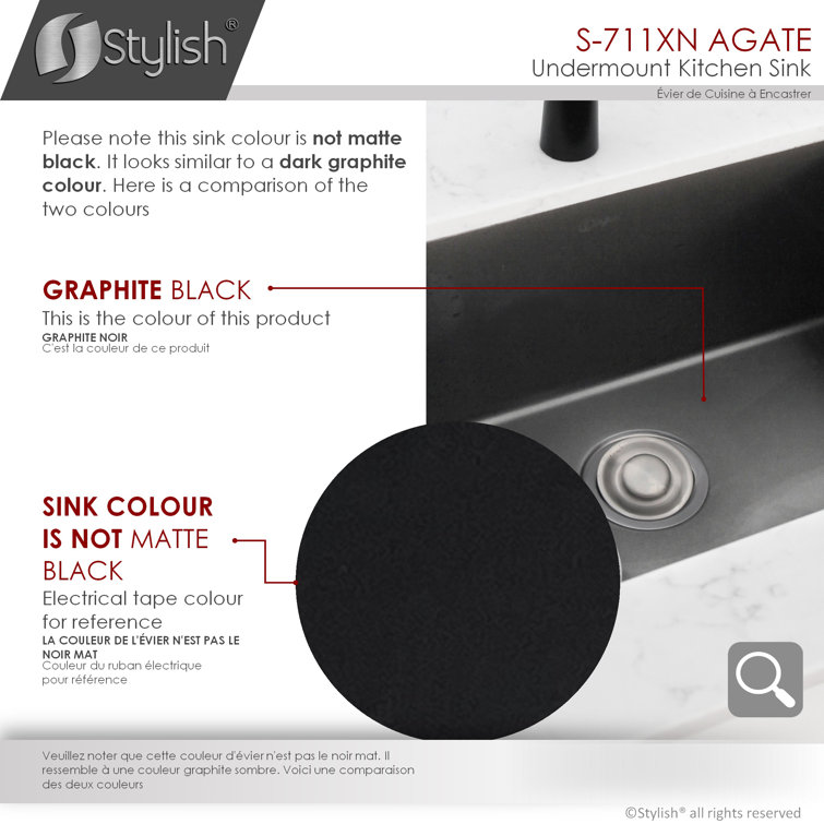 Graphite Black 30" Stainless Steel Single Bowl Undermount Kitchen Sink