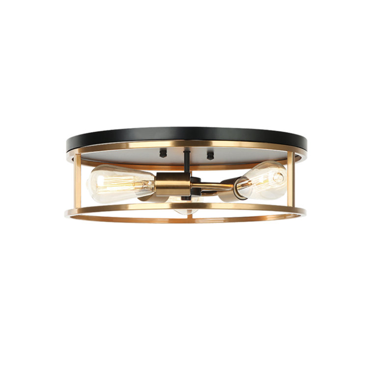 Knox Matte Black & Brass 3-Light Indoor/Outdoor Drum Flush Mount