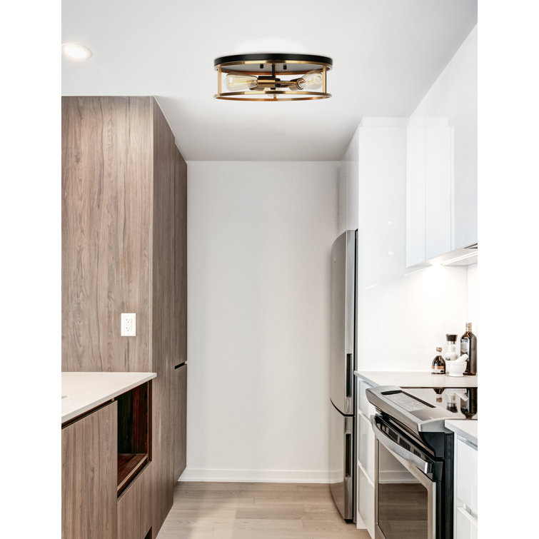 Knox Matte Black & Brass 3-Light Indoor/Outdoor Drum Flush Mount