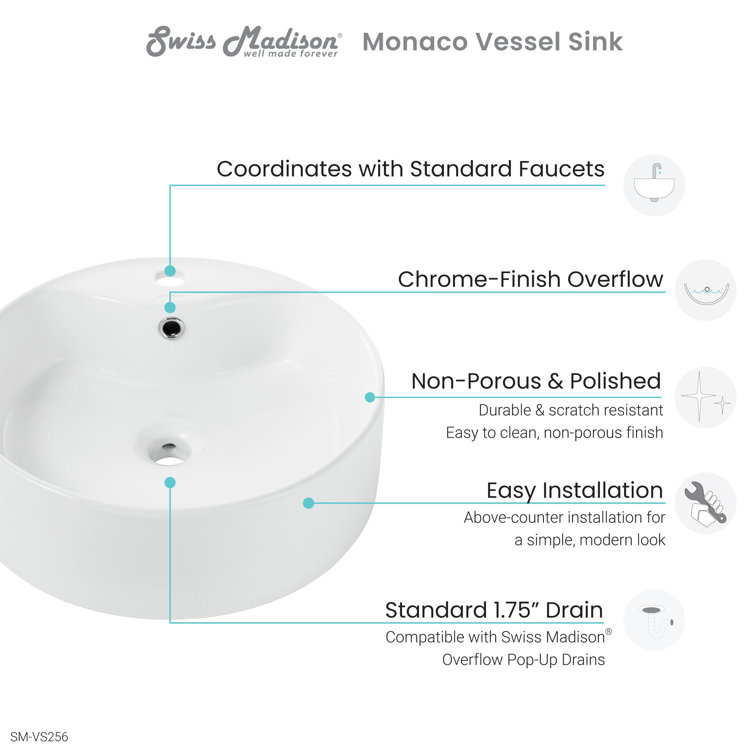 Monaco White Ceramic Round Vessel Sink with Faucet Mount