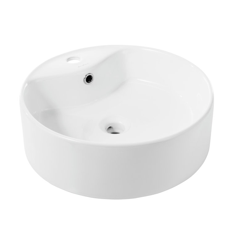 Monaco White Ceramic Round Vessel Sink with Faucet Mount