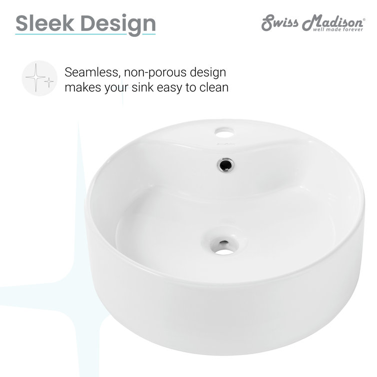 Monaco White Ceramic Round Vessel Sink with Faucet Mount