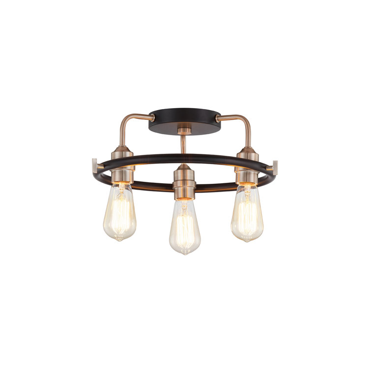 Volta Matte Black and Brass 3-Light Flush Mount for Indoor/Outdoor