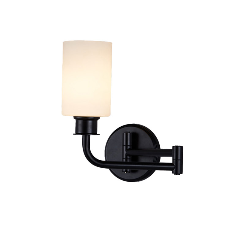 Matte Black Bronze Cylinder Wall Sconce with Opal Shade