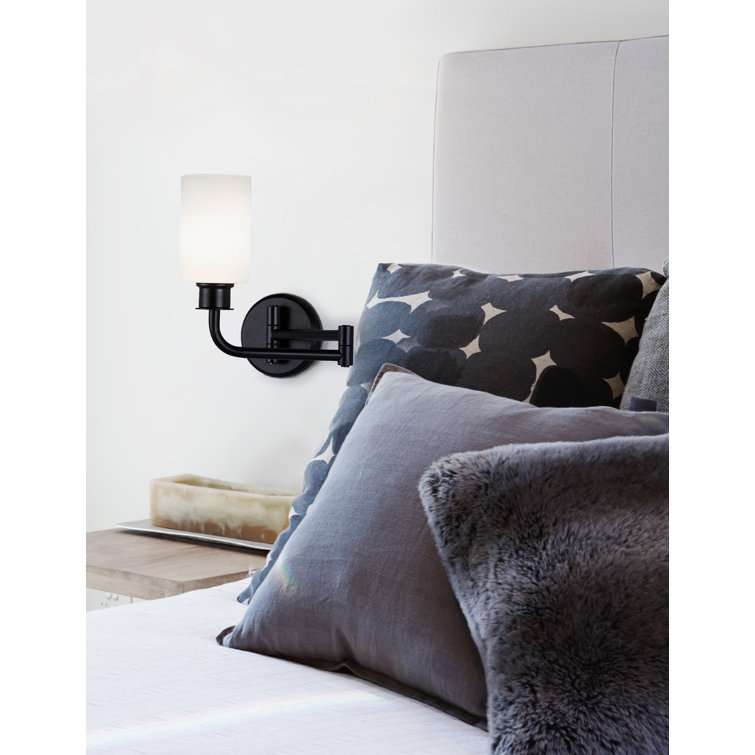 Matte Black Bronze Cylinder Wall Sconce with Opal Shade