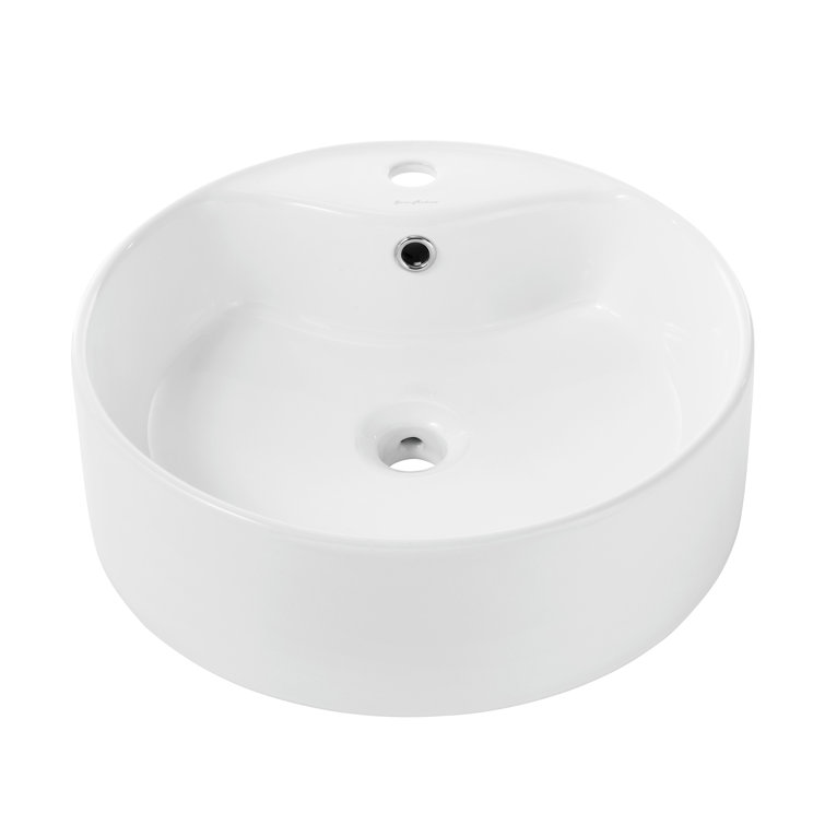 Monaco White Ceramic Round Vessel Sink with Faucet Mount