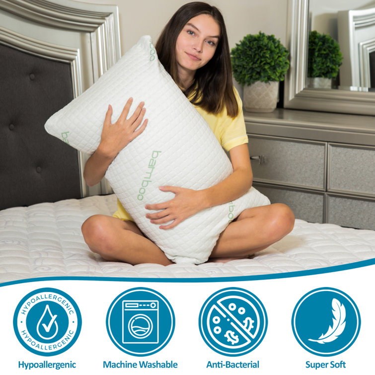 Queen Size White Bamboo Cooling Memory Foam Pillows with Washable Covers