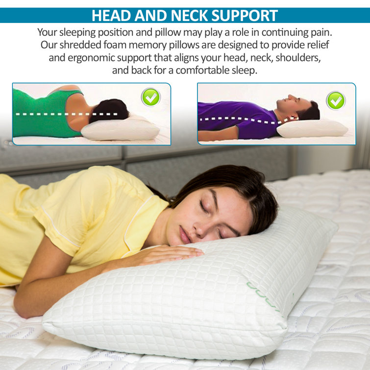 Queen Size White Bamboo Cooling Memory Foam Pillows with Washable Covers