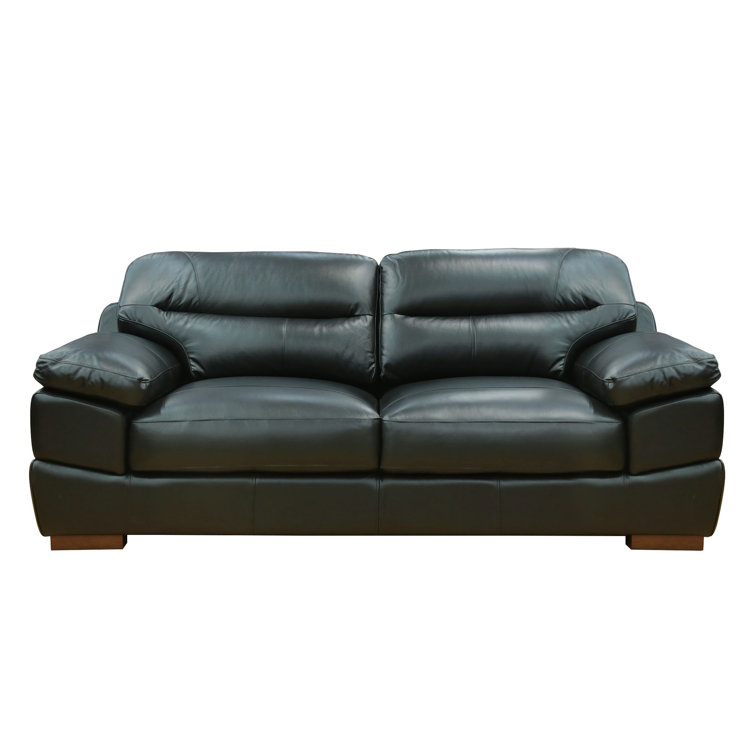 Jayson Transitional Black Top Grain Leather Sofa with Pillow-Top Arms