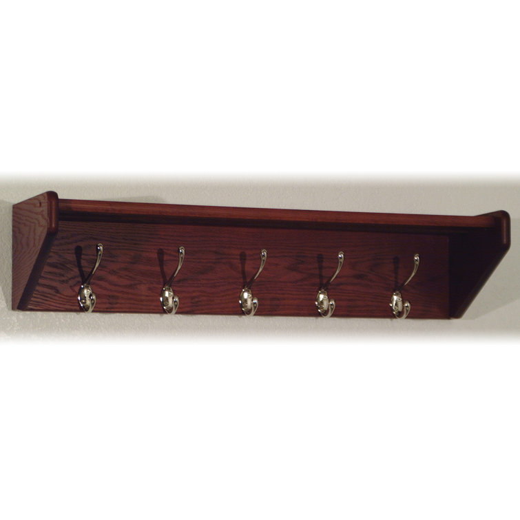 Mahogany Solid Oak Wall Mounted Coat Rack with Nickel Hooks