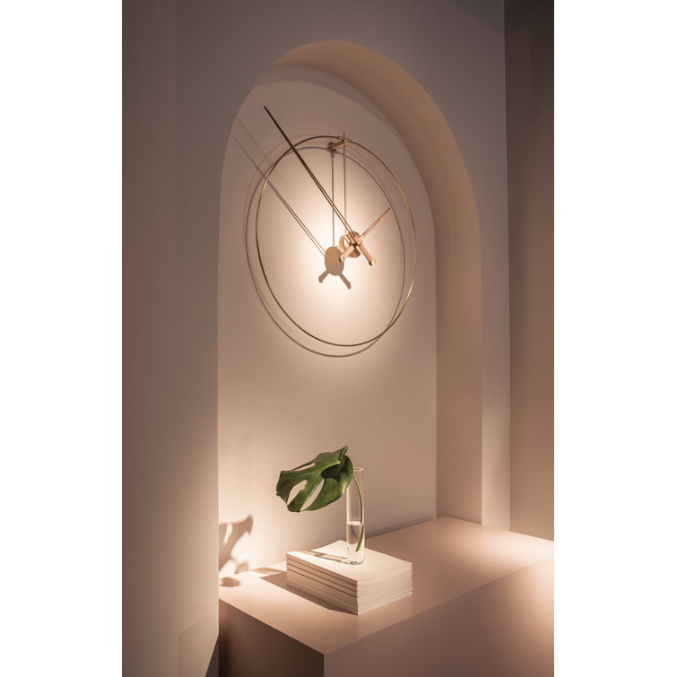 Minimalist Polished Brass and Walnut Wall Clock