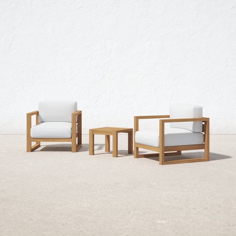 Upland Teak 8-Person Outdoor Patio Set with All-Weather White Cushions
