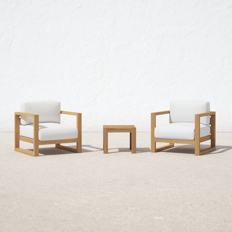Upland Teak 8-Person Outdoor Patio Set with All-Weather White Cushions