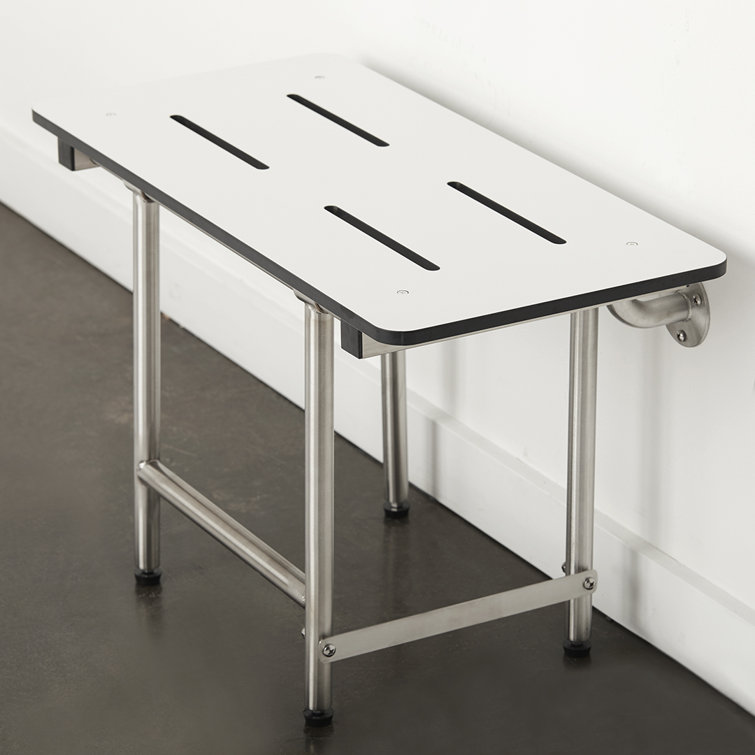 Seachrome White and Silver Adjustable Folding Shower Bench Seat