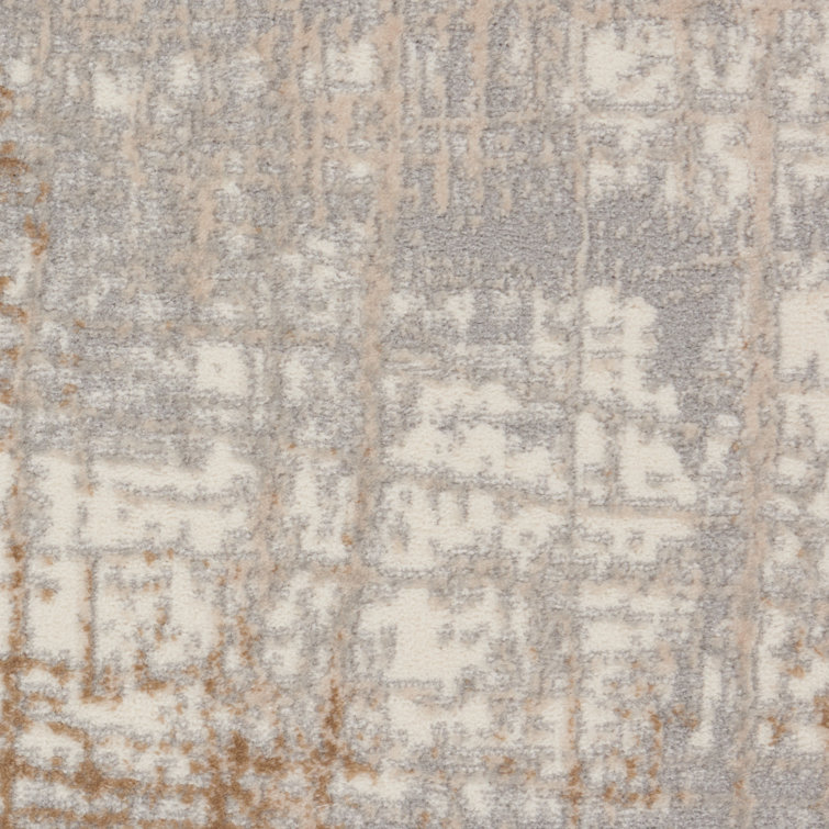 Ivory and Taupe Round Abstract Synthetic Rug, 4 ft