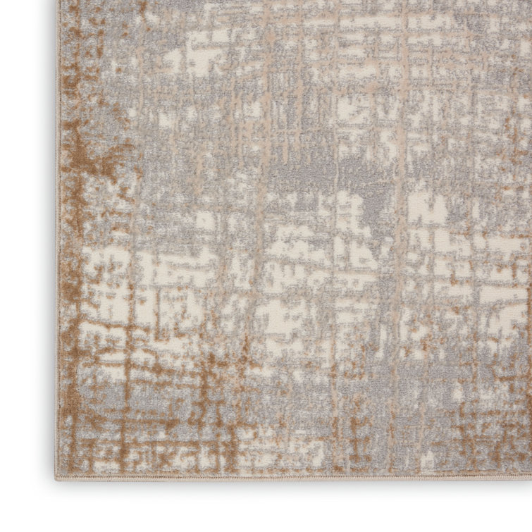 Ivory and Taupe Abstract Rectangular Synthetic Rug