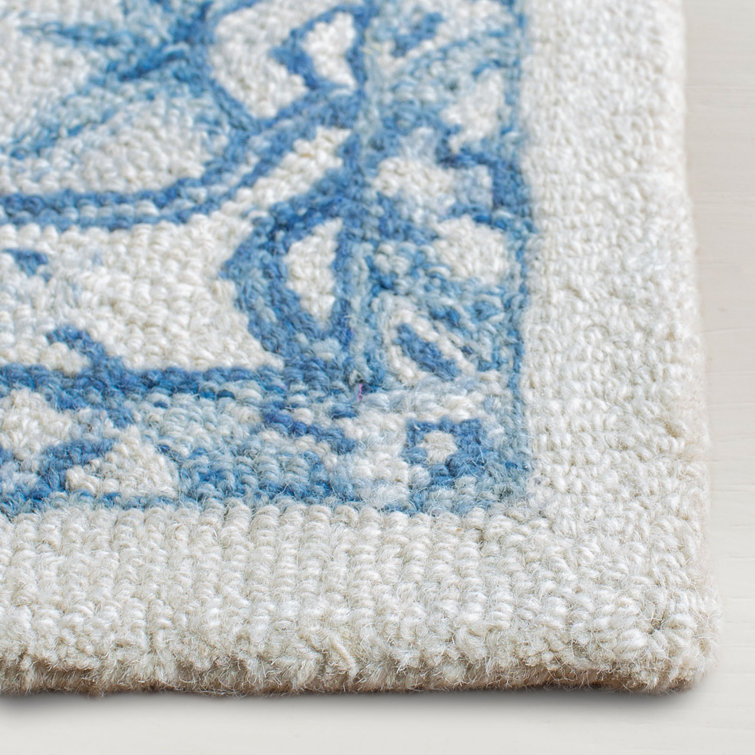 Percy Medallion Ivory & Blue Hand-Knotted Wool Area Rug, 6' x 9'